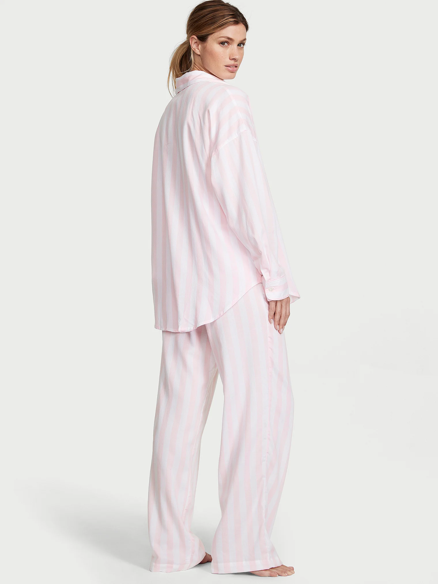 Піжама жіноча Victoria's Secret Modal-Cotton Long Pajama Set модал/бавовна L Біло-рожевий (21376854) - фото 2