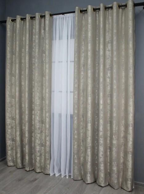 Комплект штор у вітальню на люверсах SULTAN XO жаккард 1,5х2,5 м 2 шт. Капучино (1143ш) - фото 3