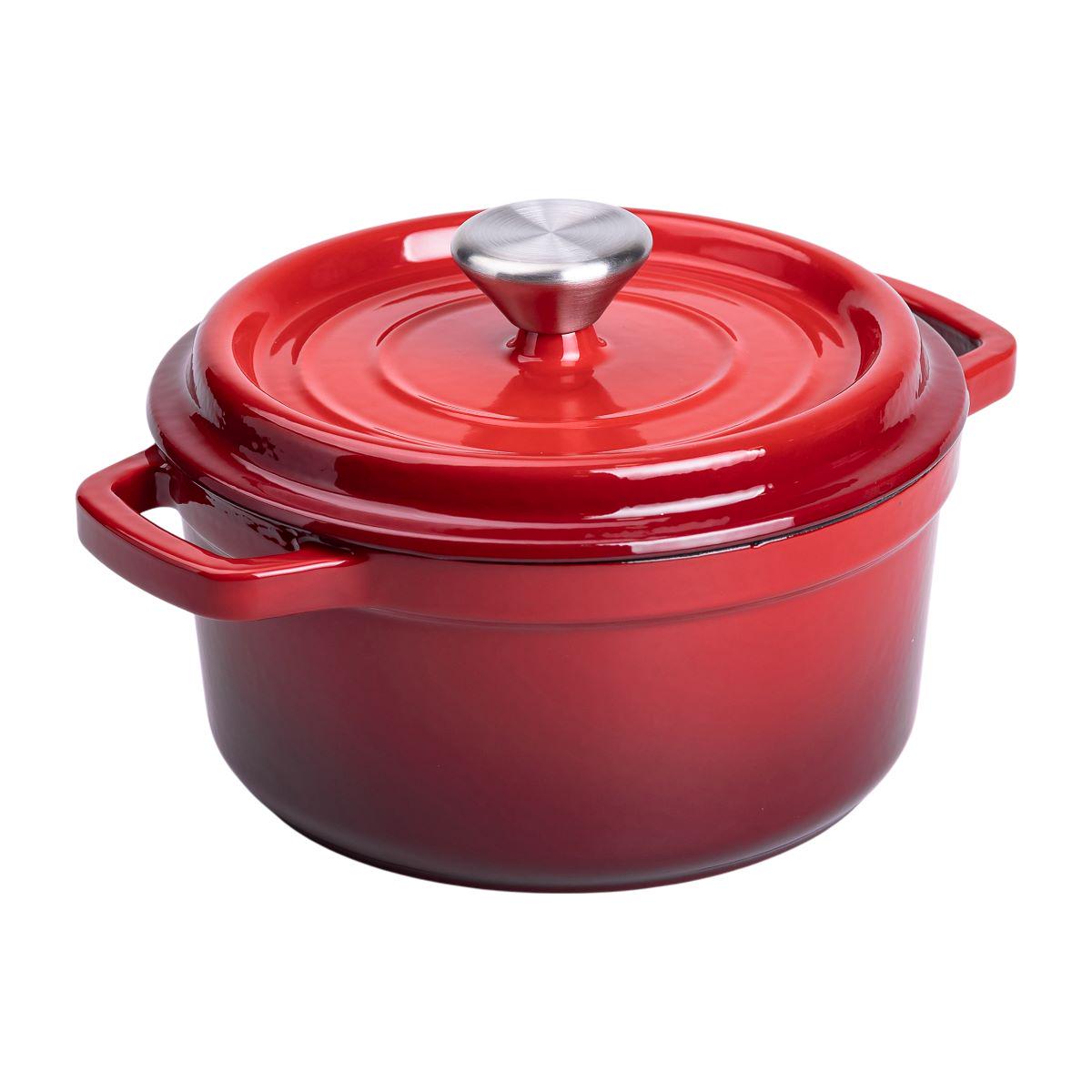 Кастрюля чугунная эмалированная с крышкой 20 см 2 л Красный (6809) - фото 4 Кастрюля чугунная эмалированная с крышкой 20 см 2 л Красный (6809) - фото 4