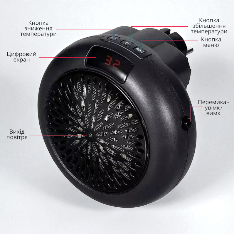 Обігрівач електричний міні портитивний з терморегулятором і таймером 900 Вт (01_K05020213458) - фото 6 Обігрівач електричний міні портитивний з терморегулятором і таймером 900 Вт (01_K05020213458) - фото 6