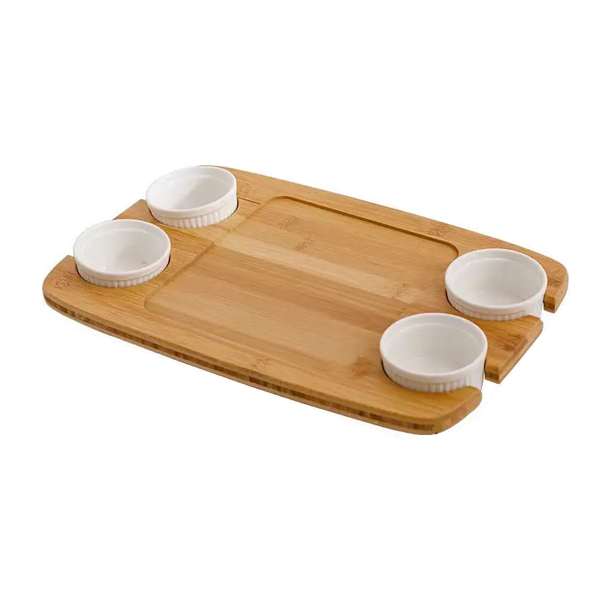 Доска вместительная из бамбука с соусниками для нарезки и подачи 38,5x25,4x3,5 см