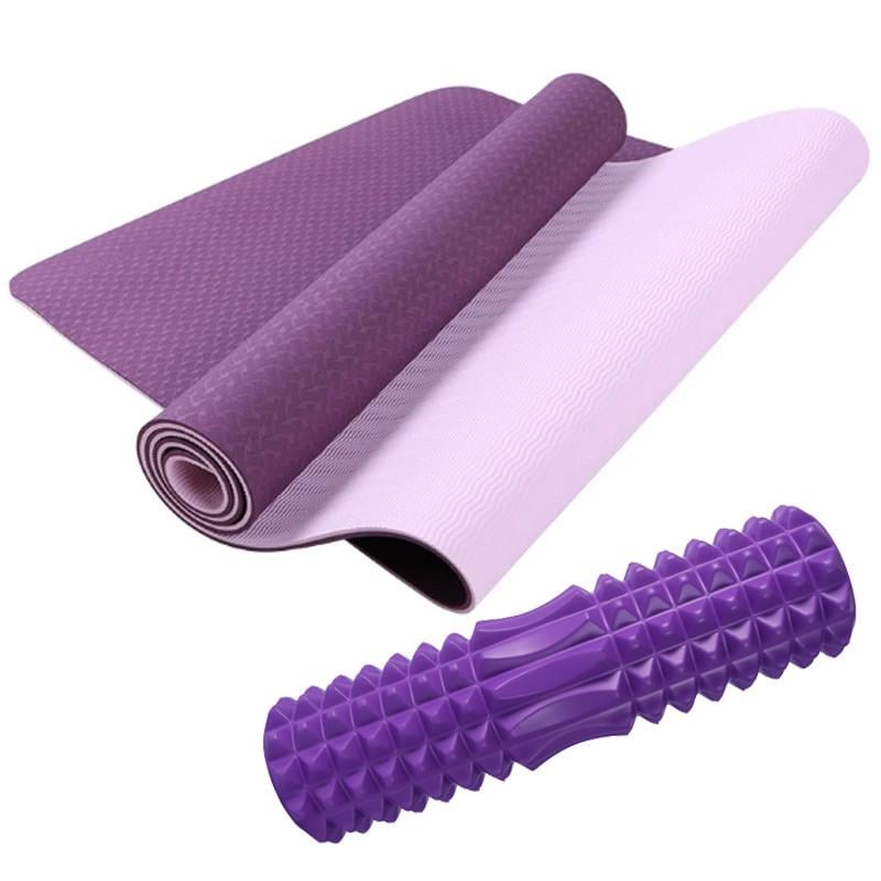 Набор для йоги Feel Fit Коврик двусторонний 183х61 см и рол-массажер 45 см Фиолетовый Набор для йоги Feel Fit Коврик двусторонний 183х61 см и рол-массажер 45 см Фиолетовый