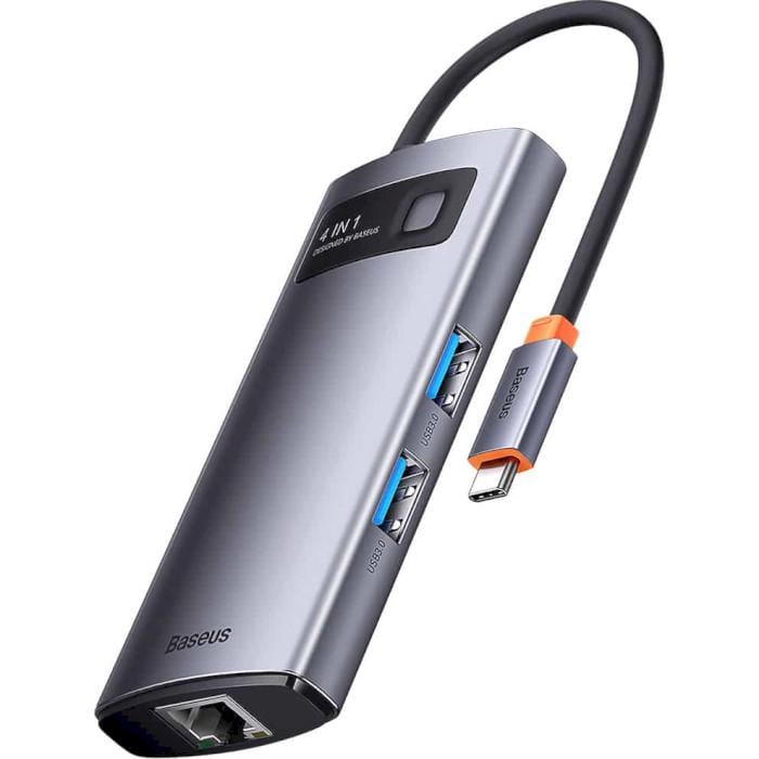 USB-хаб BASEUS Metal Gleam Series USB-C to 3xUSB 3./RJ45 Gigabit Ethernet Grey (WKWG070113)