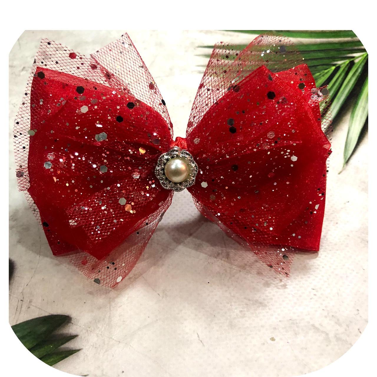 Бант для волос с фатином на резинке 13 см Красный (70038) Бант для волос с фатином на резинке 13 см Красный (70038)