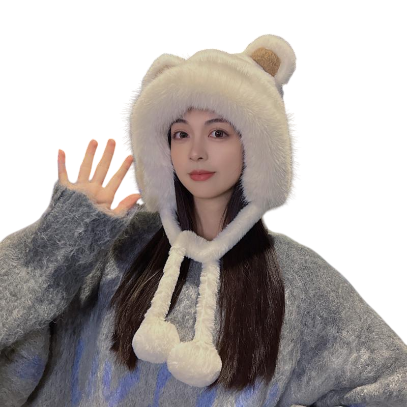 Шапка взрослая меховая с медвежьими ушками One size Белый (35-186-1282-Б)