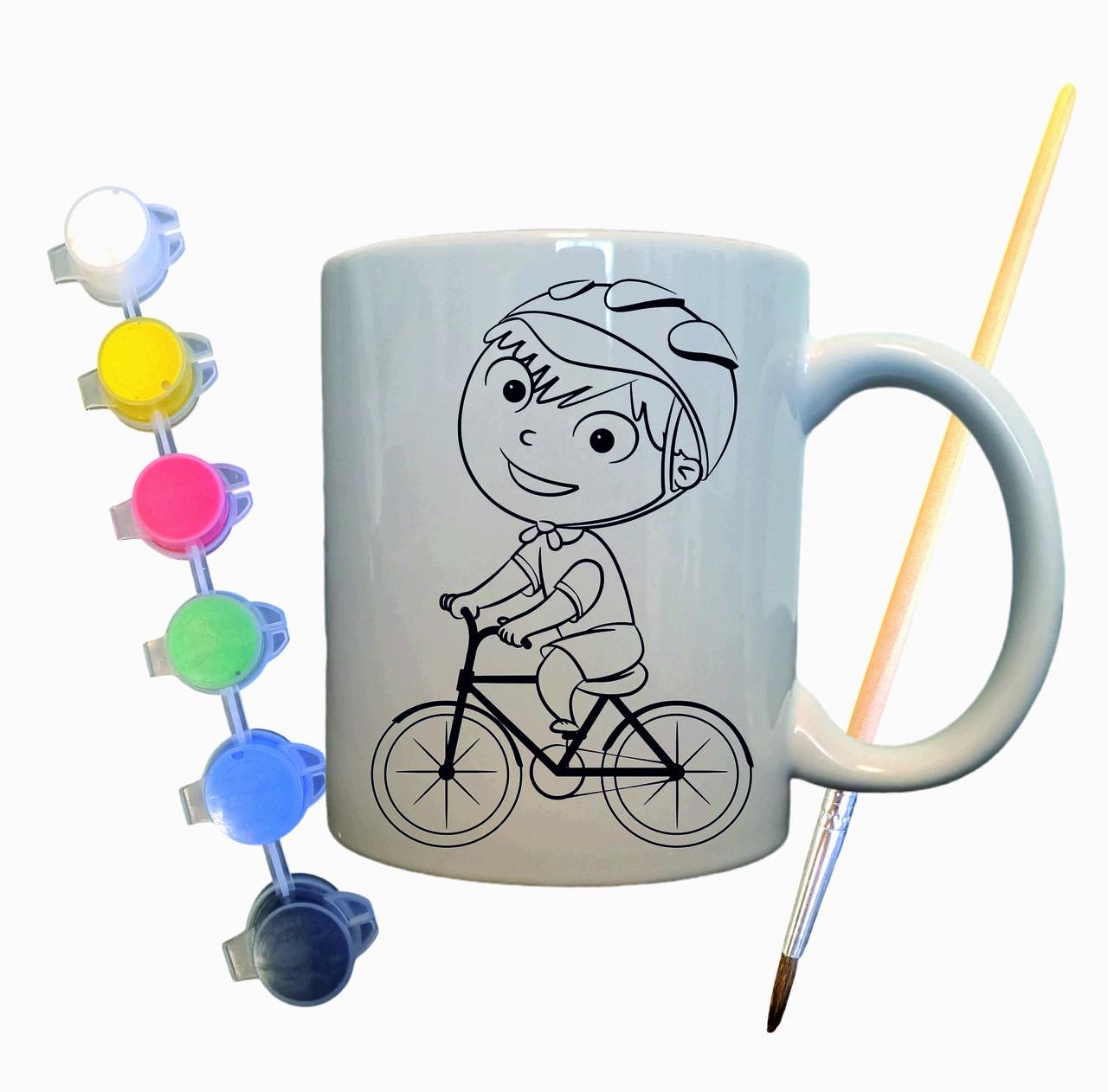 Набор для творчества кружка раскраска Ребенок велосипедист 330 мл Белый (КР0029)