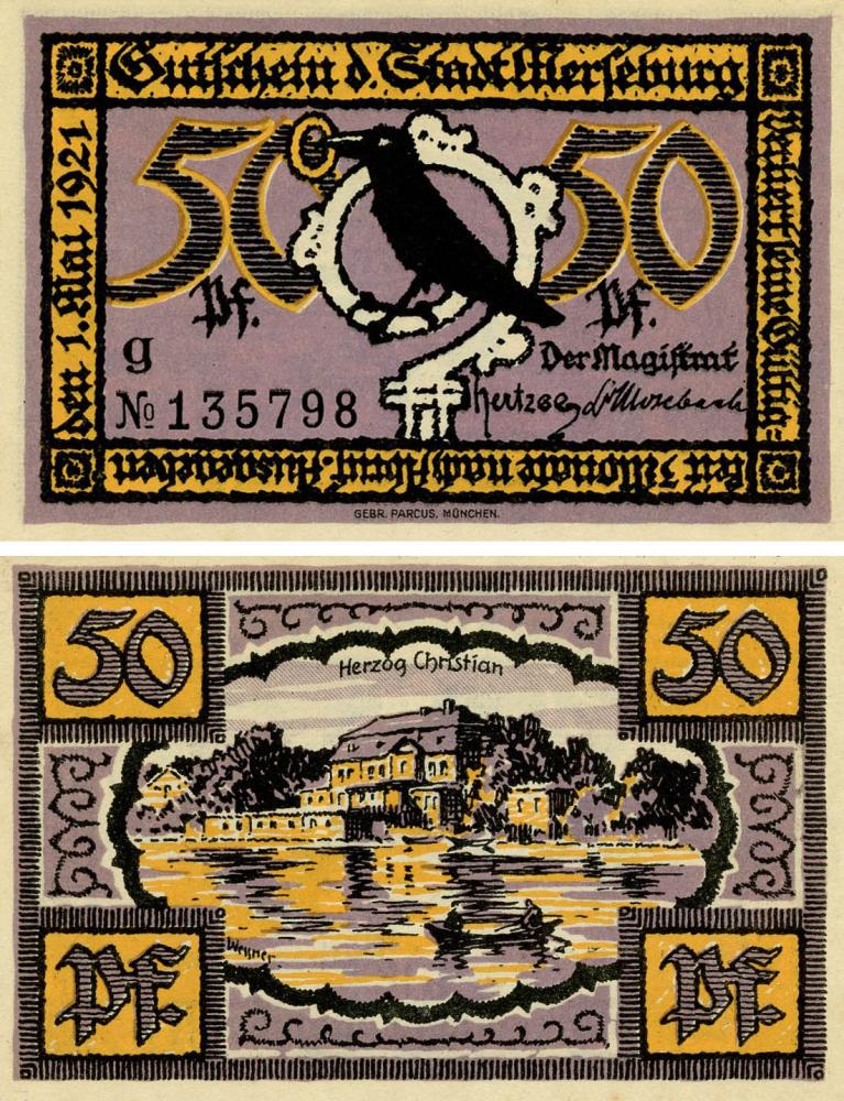 Коллекционная банкнота Германия Нотгельд 50 пфеннигов 1921 F-VF Мерзебург Разновидность 2 (Б18800)