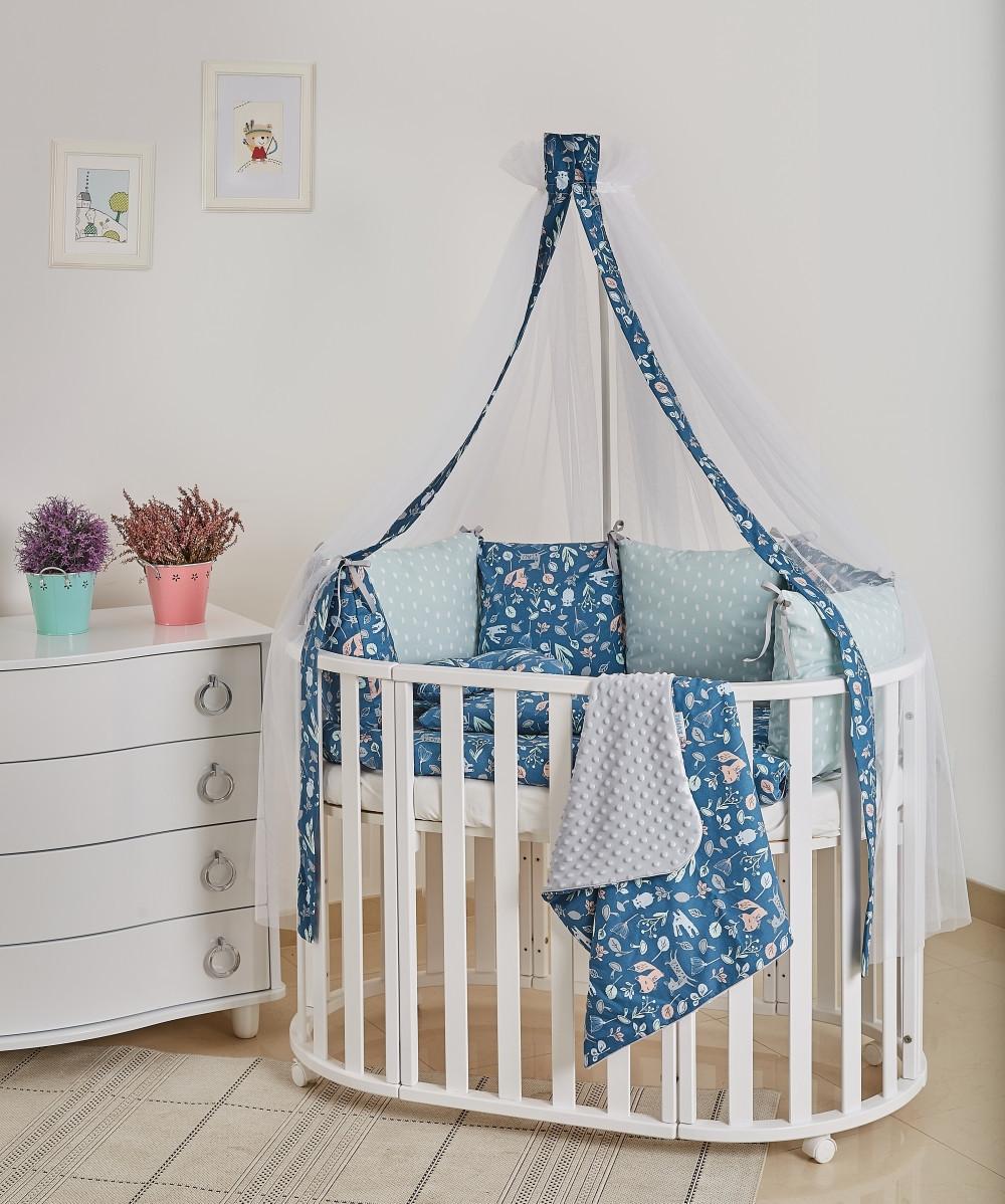 Комплект постельного белья детский Twins Dolce Лесные жители в овальное кроватку 8 элементов Синий (T8497)