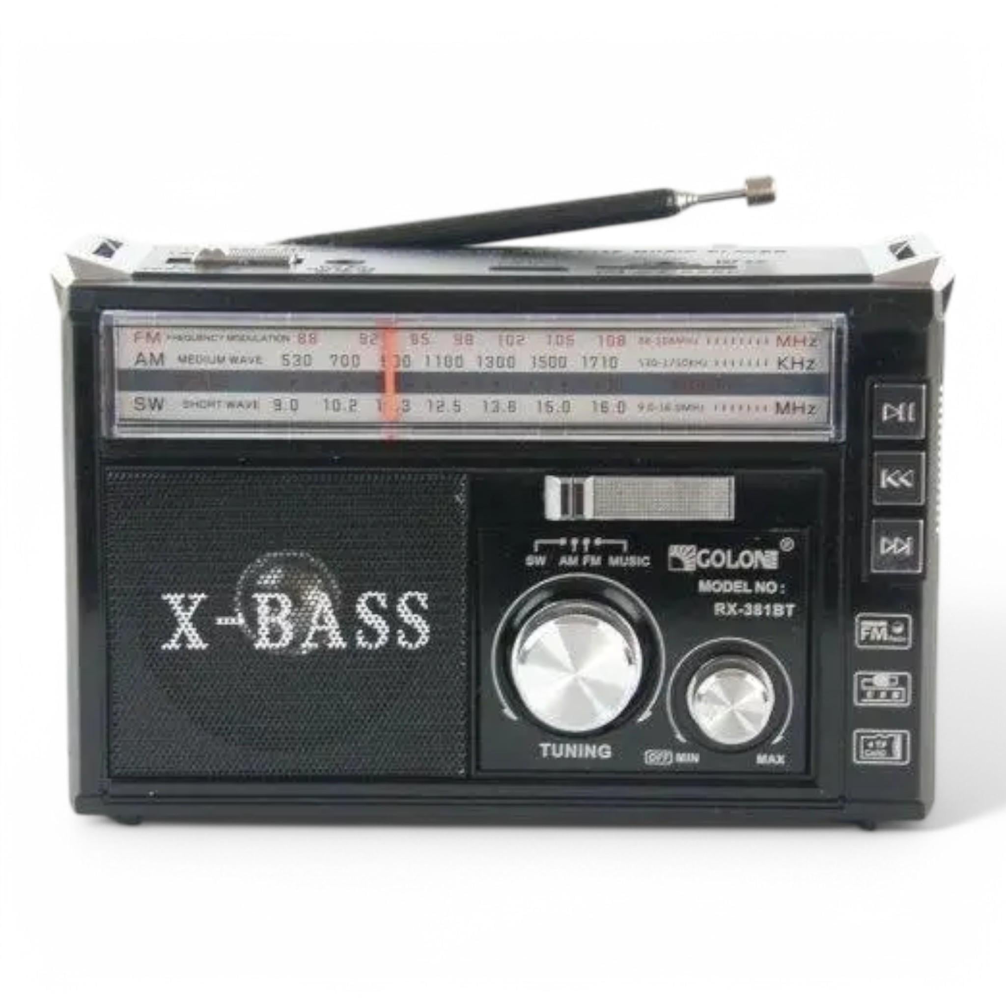 Радиоприемник Golon RX-381 X-BASS TF/USB/5V с LED фонарем Black (R_RX381/Black)
