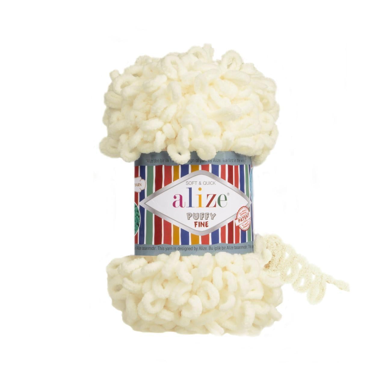 Пряжа для в'язання руками Alize Puffy Fine плюшева петельна 100 г Айворі №62 (2797540643) Пряжа для в'язання руками Alize Puffy Fine плюшева петельна 100 г Айворі №62 (2797540643)