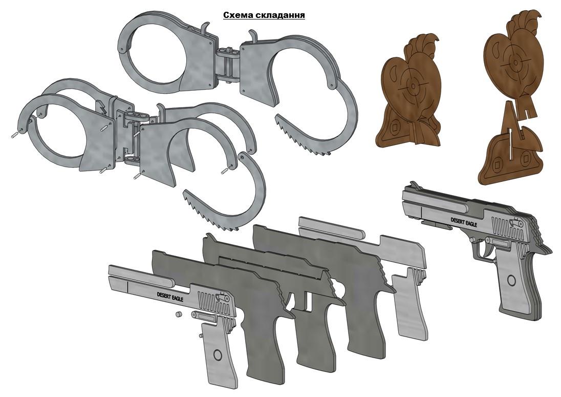 Набор для творчества №50 Пистолет-резинкострел DESERT EAGLE/нож М9/наручники и мишени из фанеры (21818410) - фото 8 Набор для творчества №50 Пистолет-резинкострел DESERT EAGLE/нож М9/наручники и мишени из фанеры (21818410) - фото 8