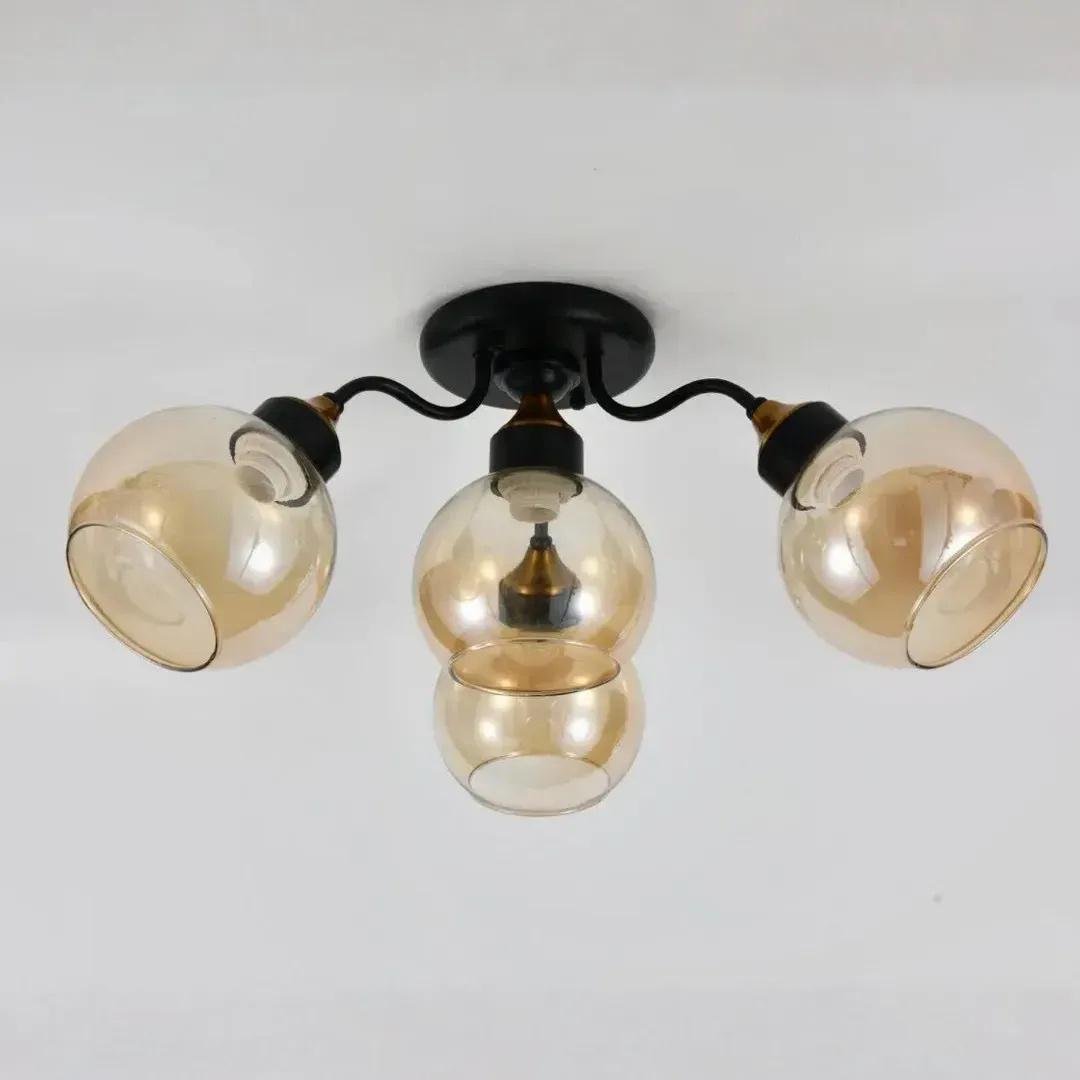 Люстра стельова Sirius L0014-3+1 BK+Wood на чотири скляні плафони під лампу Е27 IP20 Чорний (00000139781)