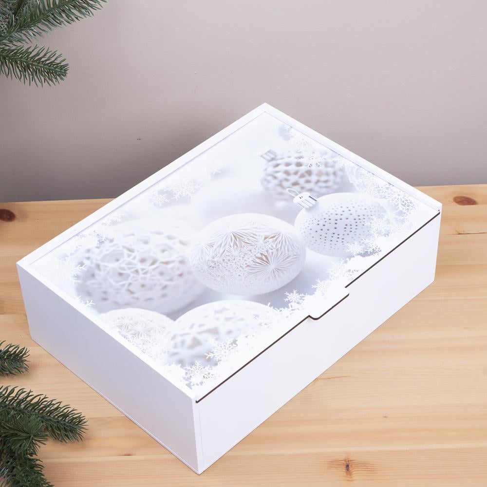 Коробка прямоугольная деревянная шары 32 см (6967-16)