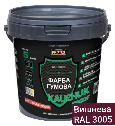 Фарба високоеластична KAUCHUK proof Water Based PROTEX 1,3 кг RAL 3005 Вишеневий (3014750928)