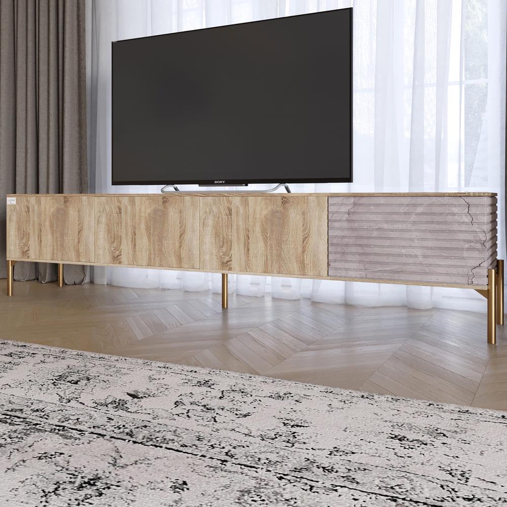 Тумба під телевізор Lion Грей на золотих металевих ніжках Дуб Сонома/Камінь (000-000-2503)