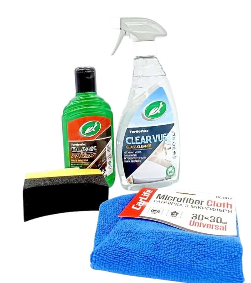 Набір для очищення Turtle Wax очисник скла та засіб для пластику та гуми аплікатор і мікрофібра