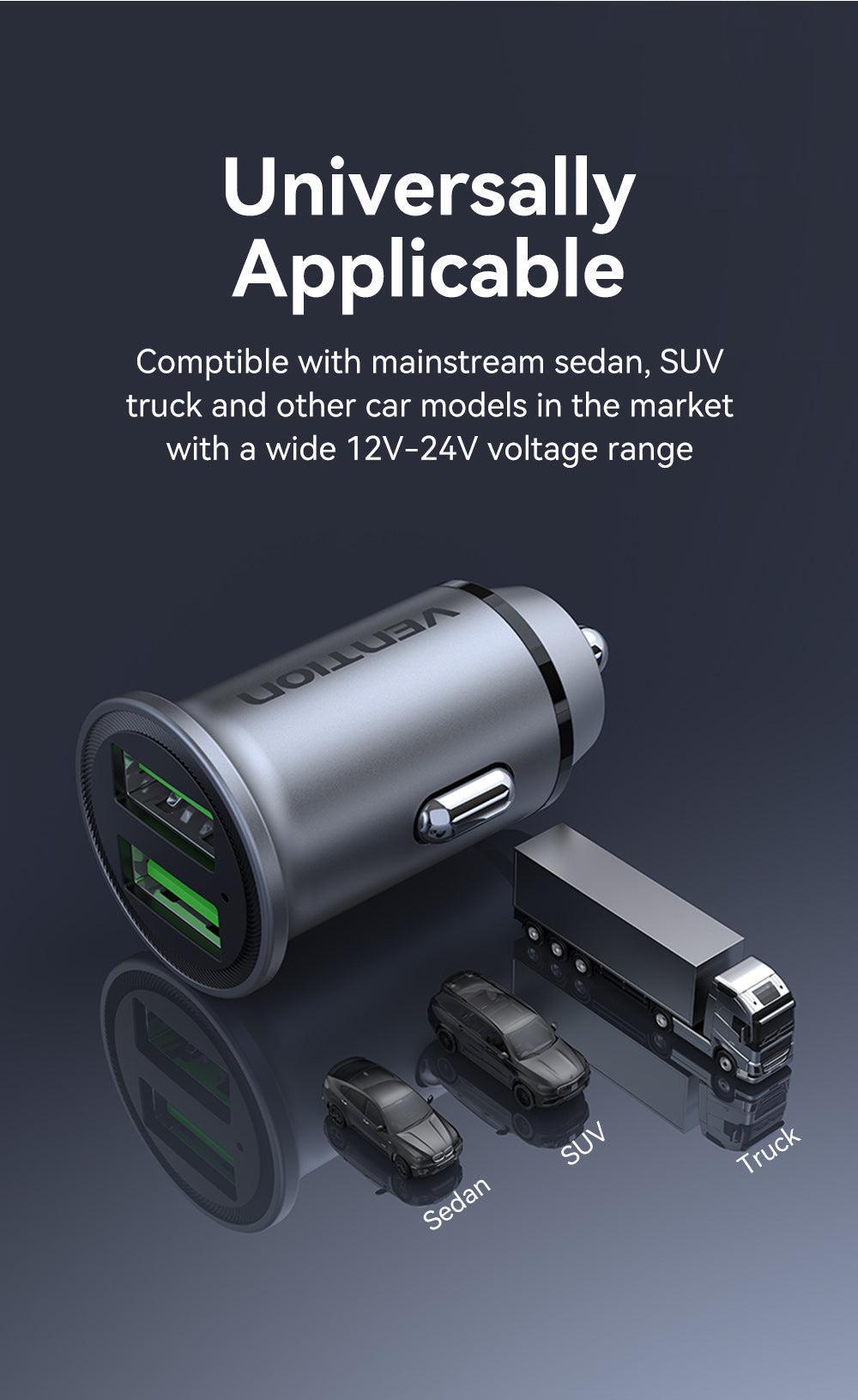 Зарядний пристрій автомобільний Vention 2x USB 18W/18W 4.8A USB-A Quick Charge 4.0/QC3.0 алюмінієвий Сріблястий (FFAH0) - фото 5 Зарядний пристрій автомобільний Vention 2x USB 18W/18W 4.8A USB-A Quick Charge 4.0/QC3.0 алюмінієвий Сріблястий (FFAH0) - фото 5