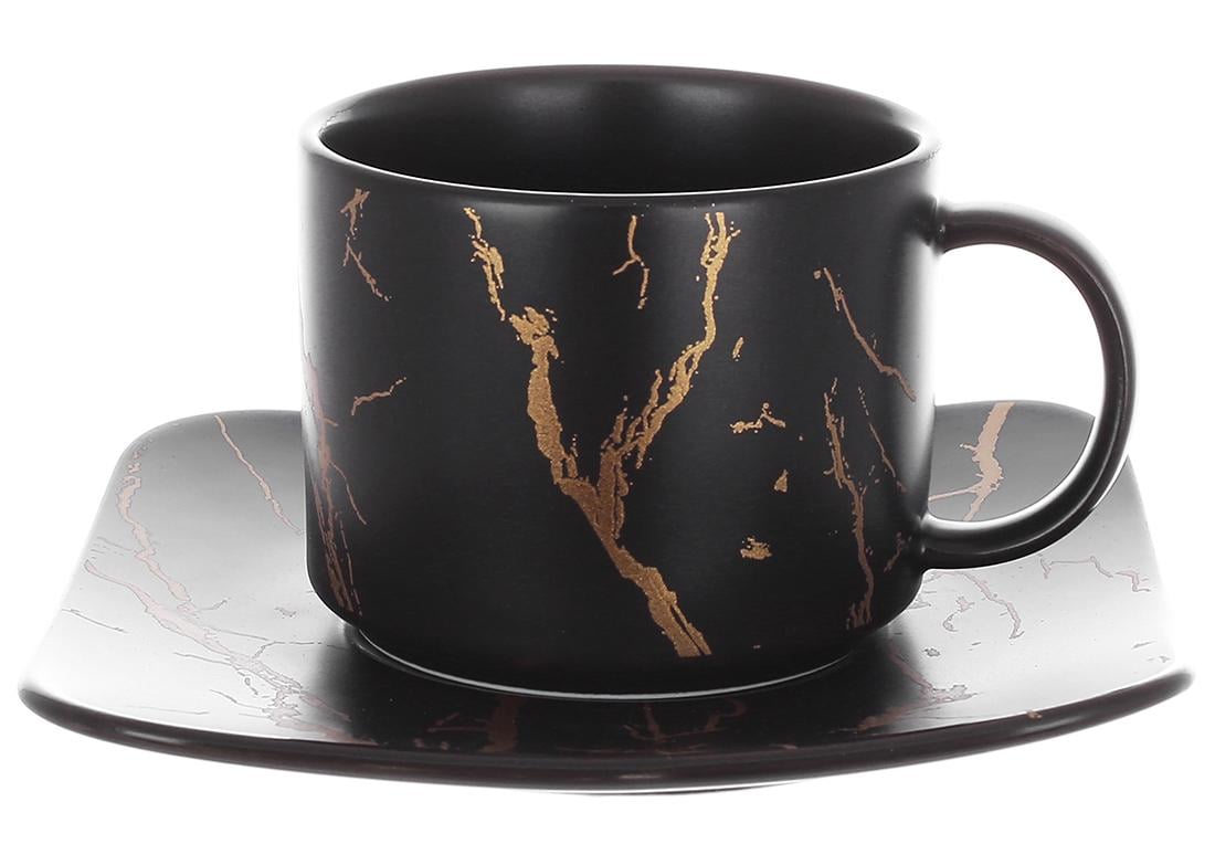 Чашка с фарфоровым блюдцем BonaDi Мраморная роскошь 250 мл Черный с золотом (805-730)