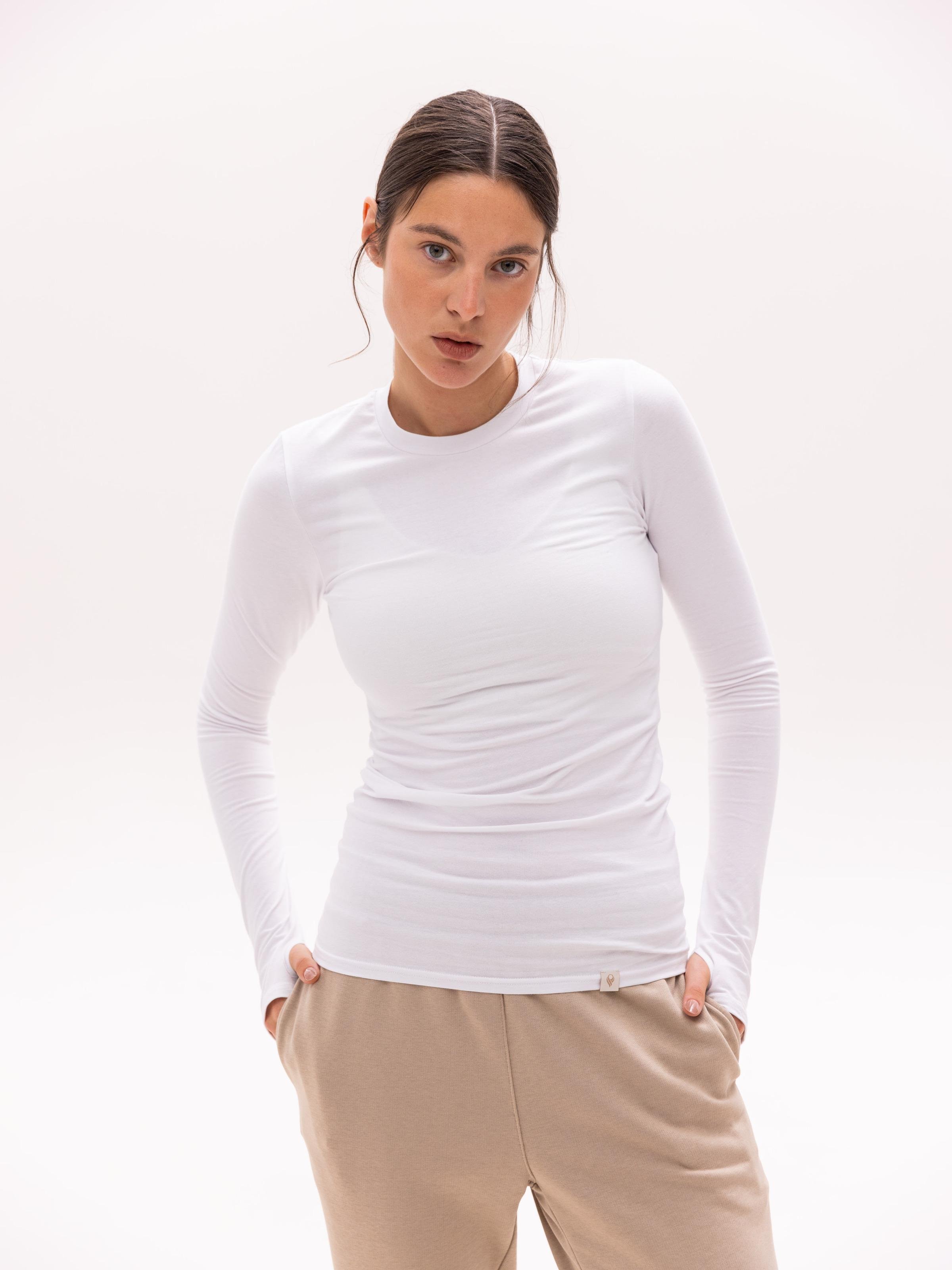 Лонгслив женский с вырезом для пальца ROZA 231023 XL Белый (4824005733338)