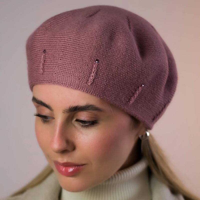 Берет жіночий Lirus Тіна з візерунком та стразами one size Пудровий (281877) - фото 1