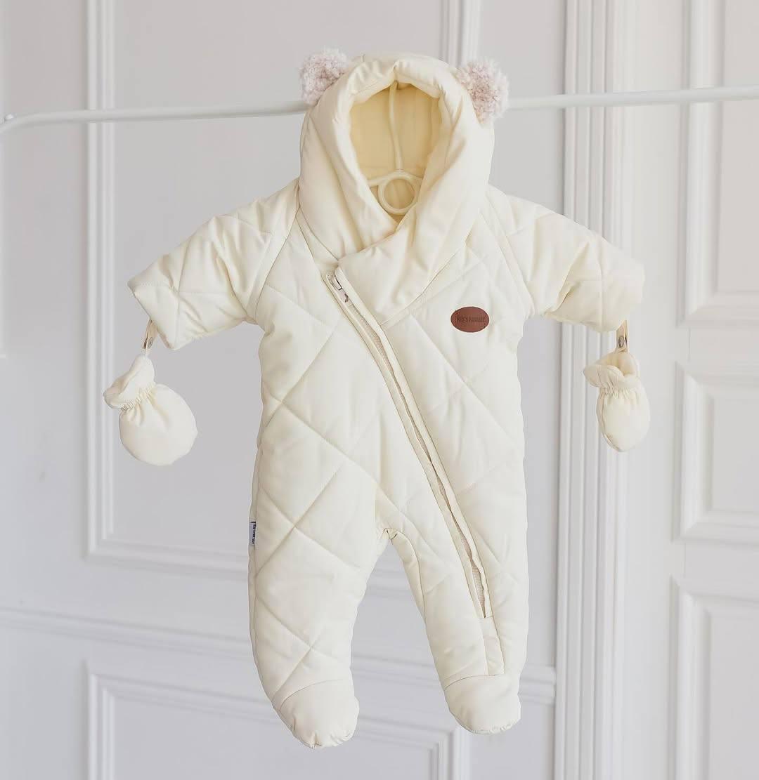 Комбінезон дитячий зимовий Polar цільний з капюшоном 68 см Молочний (1009)