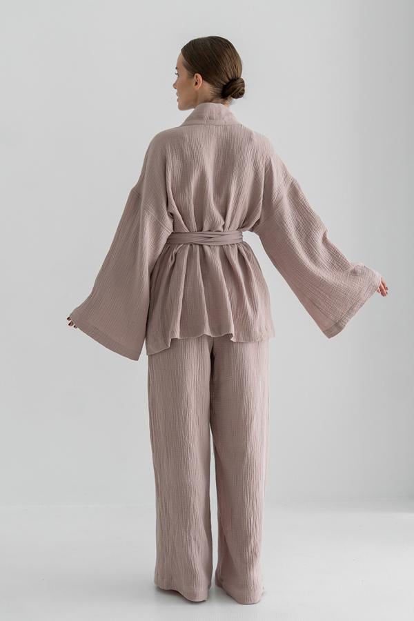 Костюм кімоно з брюками Mokko з мусліну M/L (29517768) - фото 4 Костюм кімоно з брюками Mokko з мусліну M/L (29517768) - фото 4