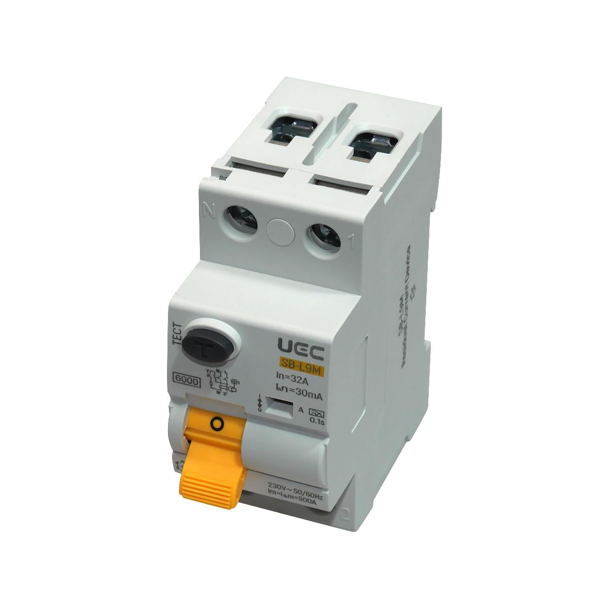 Устройство защитного отключения UEC SB-L9M 2P 32A 30мА 6кА тип A (RCCB61-2-032-030-A)
