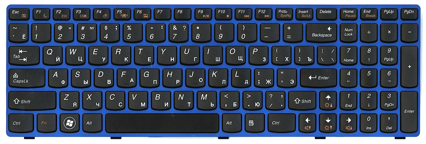 Клавиатура для ноутбука Lenovo IdeaPad B570/V570/Z570/Z575 Blue Frame Black