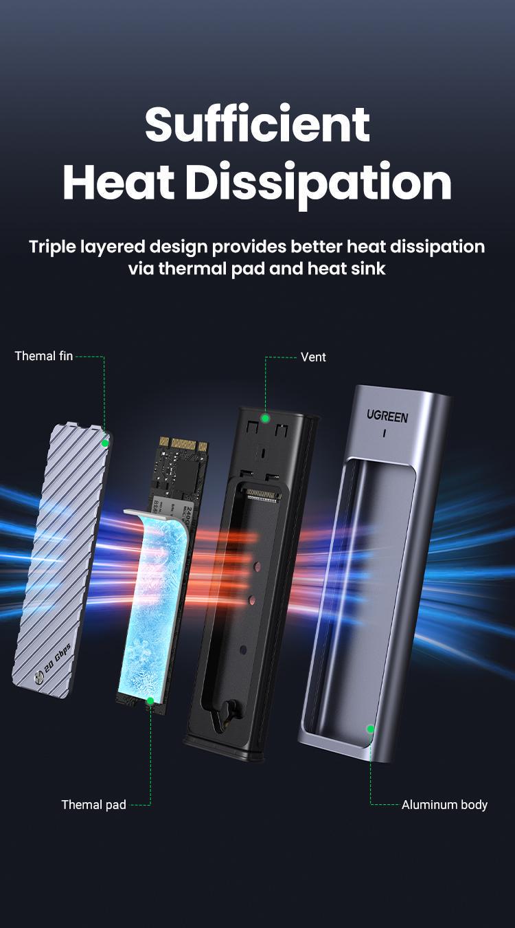 Корпус UGREEN для M.2 NVME та SATA SSD дисків 20 Гбіт/с з Кабелем M та B&M 2280/2230/ 2242/2260 для PCI-e та NGFF Сріблястий (35576) - фото 12 Корпус UGREEN для M.2 NVME та SATA SSD дисків 20 Гбіт/с з Кабелем M та B&M 2280/2230/ 2242/2260 для PCI-e та NGFF Сріблястий (35576) - фото 12