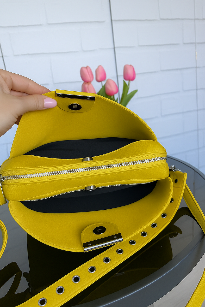 Сумка женская через плечо кросс-боди с двумя съемными ремнями из экокожи Желтый - фото 5
