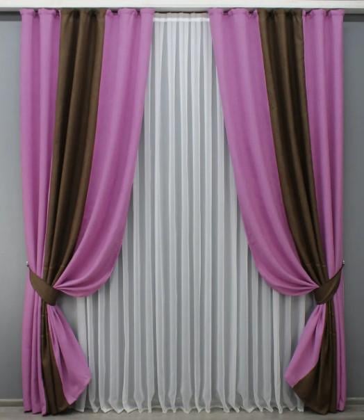 Шторы лен 1,7х2,7 м 2 шт. Розовый/Коричневый (016дк/125-1359-125ш)