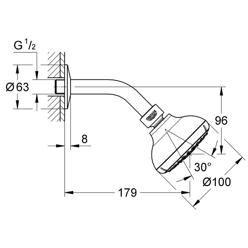 Верхній душ Grohe Tempesta 100 27870001 100 мм із кронштейном Хром (111266) - фото 2