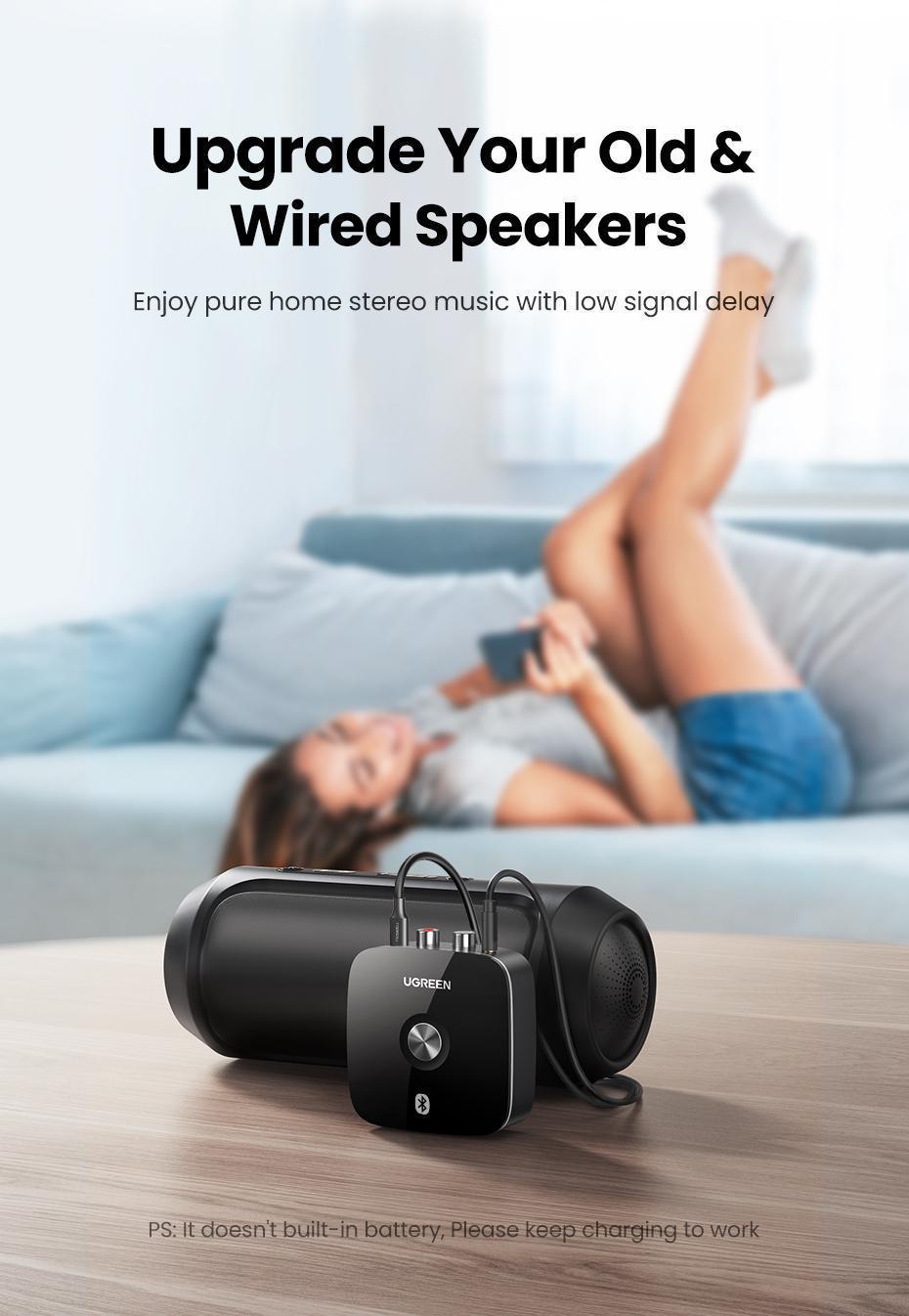 Адаптер UGREEN Bluetooth 5.1 приймач aptX HD Hi-Res 3,5 мм minijack AUX/2RCA-micro USB Аудіо AAC/SBC стерео Чорний (40759) - фото 15