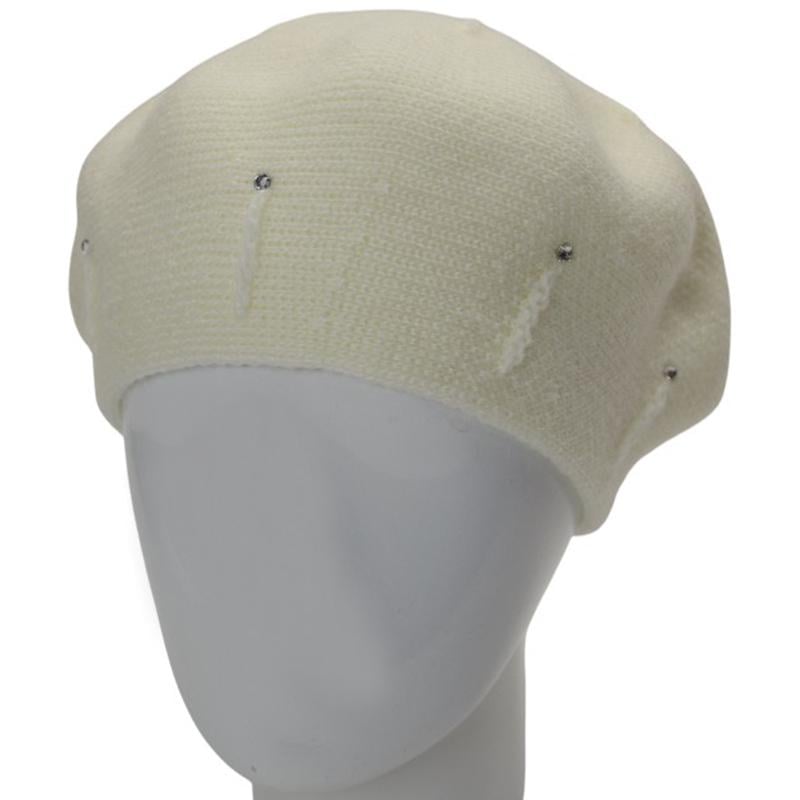 Берет женский Lirus Тина с узором и стразами one size Молочный (281876)