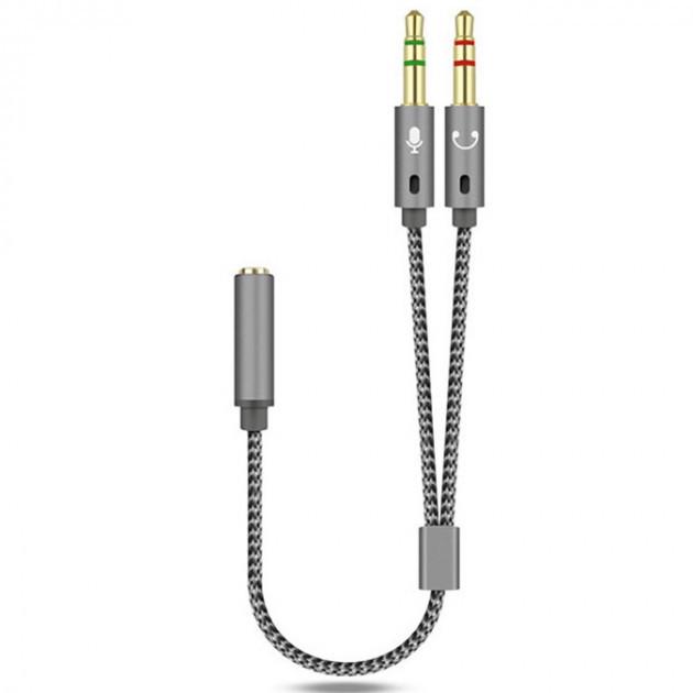 Переходник SUNROZ Premium 3,5 мм 4 pin на 2 штекера 3,5 мм Grey (A48315)