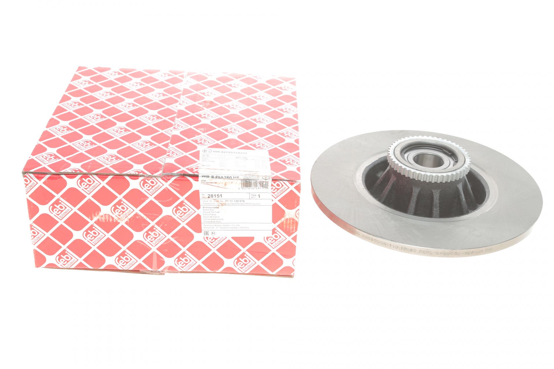 Диск тормозной задний FEBI BILSTEIN Renault Trafic 01- с подшипником 280х12 мм (28151 FEBI BILSTEIN)