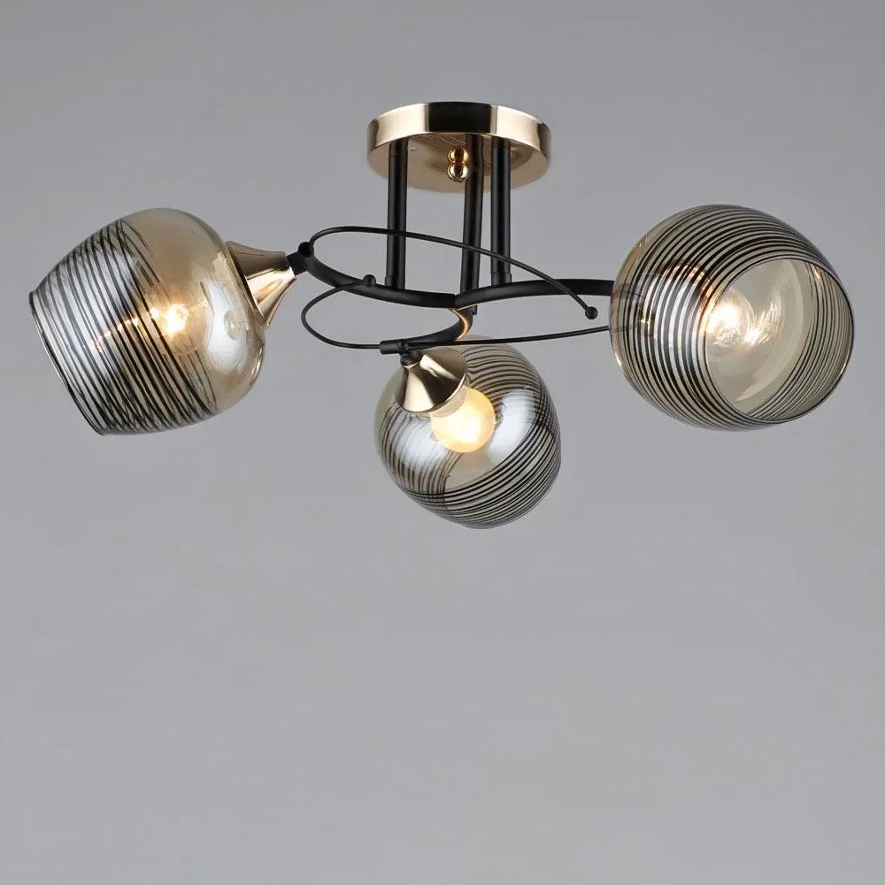 Люстра потолочная Light House SR-19337/3 BK/FGD с узором E27 540х210 мм Черный/Золотой/Медовый