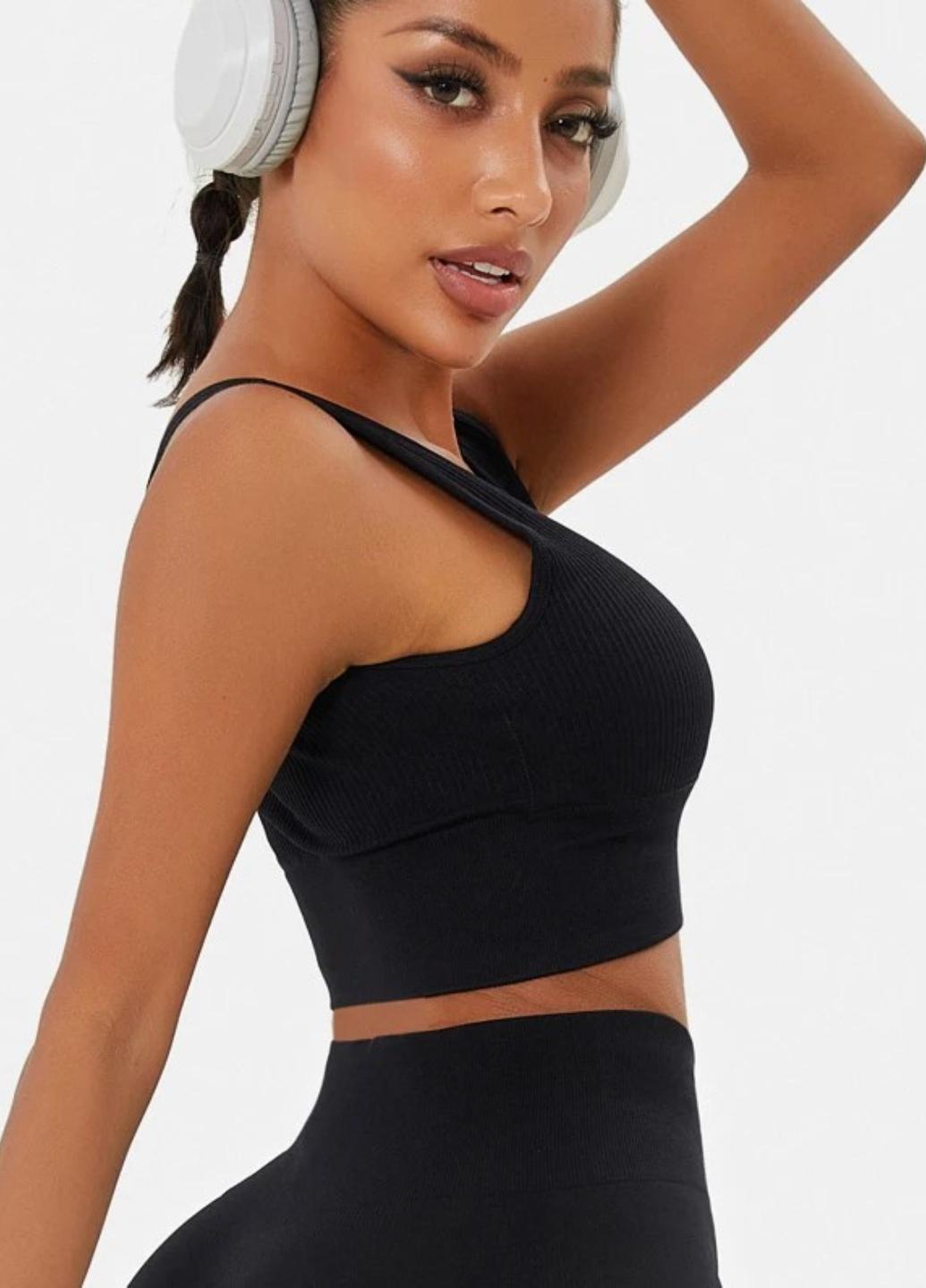 Топ спортивный женский Sport Elegance HS0011 в рубчик S Черный (1946-42-01) - фото 2