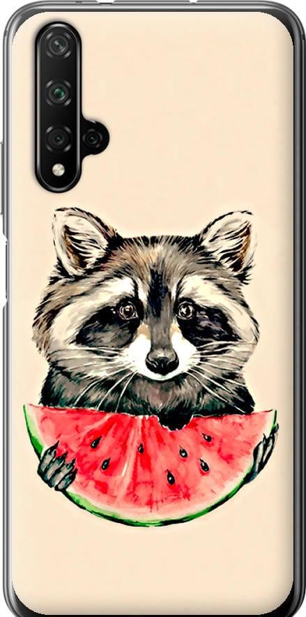 Чехол на Huawei Nova 5T Енотик с арбузом (4605u-1833-42517)