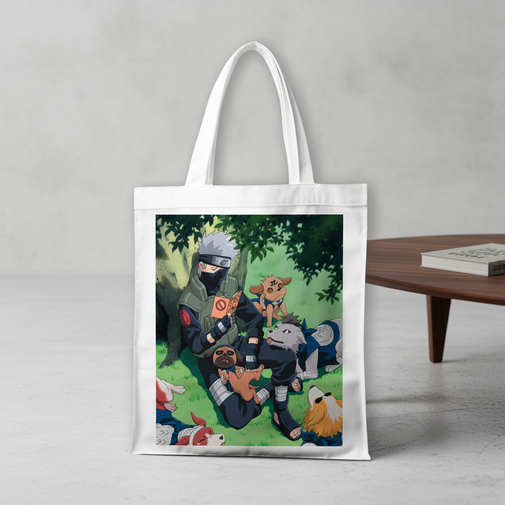 Сумка-шопер Naruto Хатаке Какаши из льна Белый (17328)
