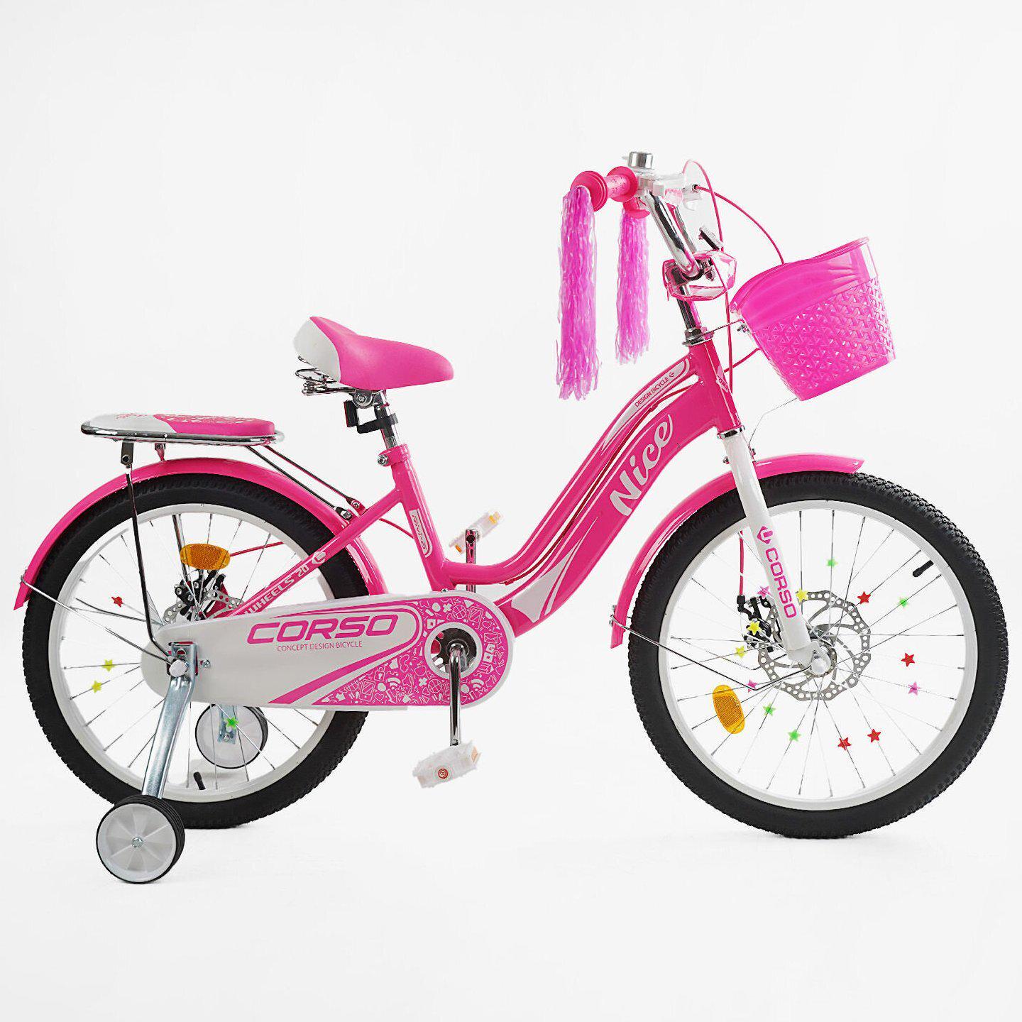 Детский велосипед с корзиной и багажником для девочки 20" Corso Nice Малиновый (811789934) - фото 2 Детский велосипед с корзиной и багажником для девочки 20" Corso Nice Малиновый (811789934) - фото 2