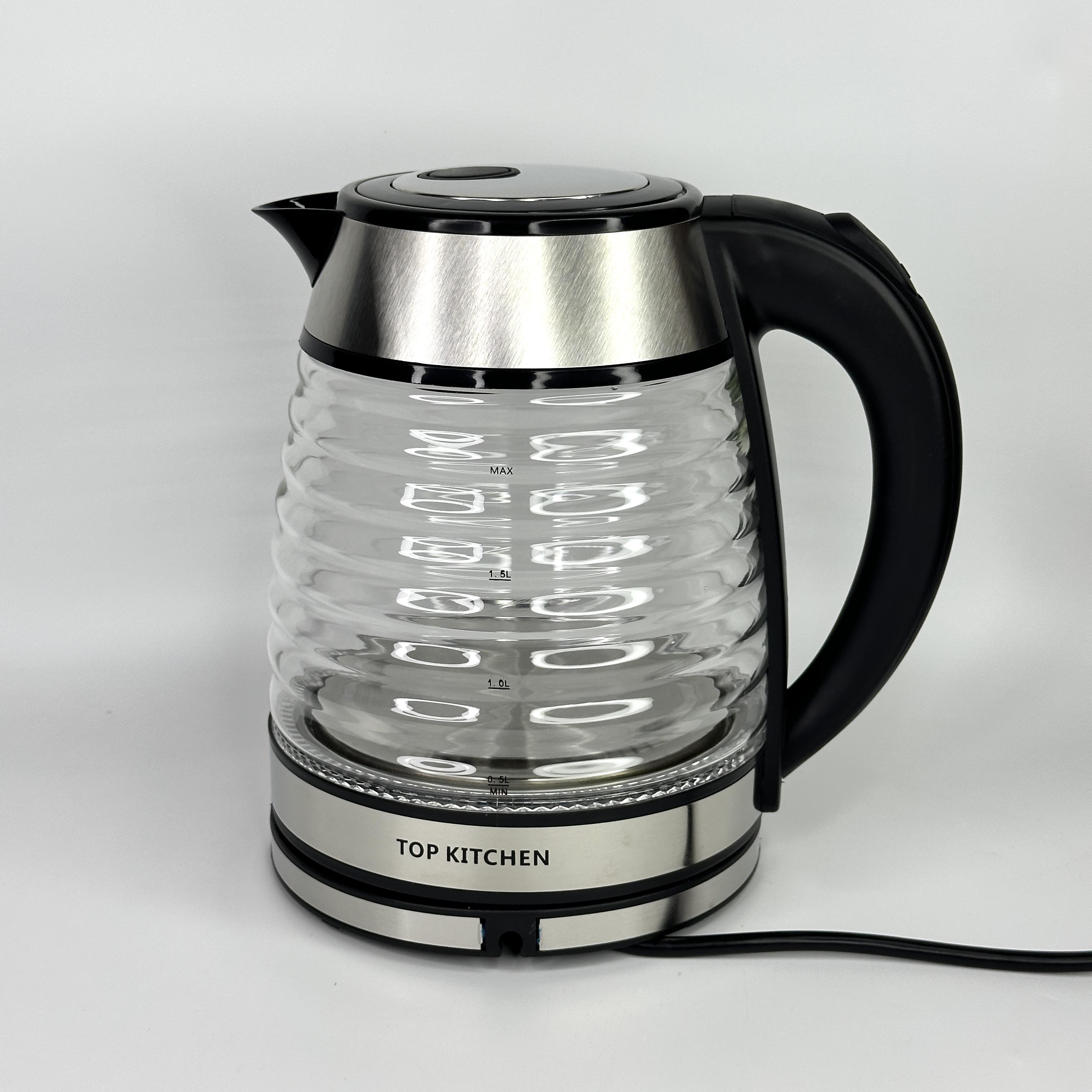 Электрочайник стеклянный с подсветкой Top Kitchen 2400 Вт 2 л Серебристо-черный (TK-00239-Silver/Black)