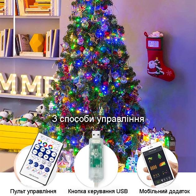 Гирлянда умная музыкальная RGB Bluetooth светодиодная новогодняя 5V 2F USB многоцветная 10 м - фото 7