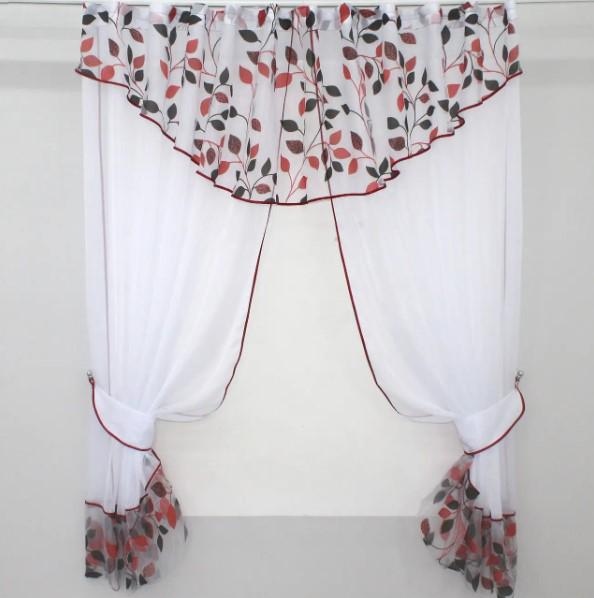 Шторки на кухню шифон 295х170 см Білий/Червоний (00к 59-483) - фото 1