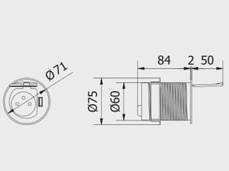 Розетка кругла врізна GTV CHARGER MINI Schuko 1xUSB кабель 1,9 м Алюміній (5081) - фото 2