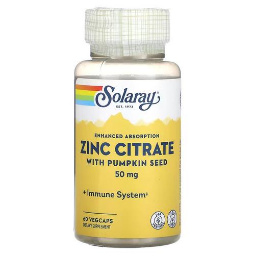 Цинк Solaray Zinc Citrate 50 мг 60 veg capsules (SOR-47102)