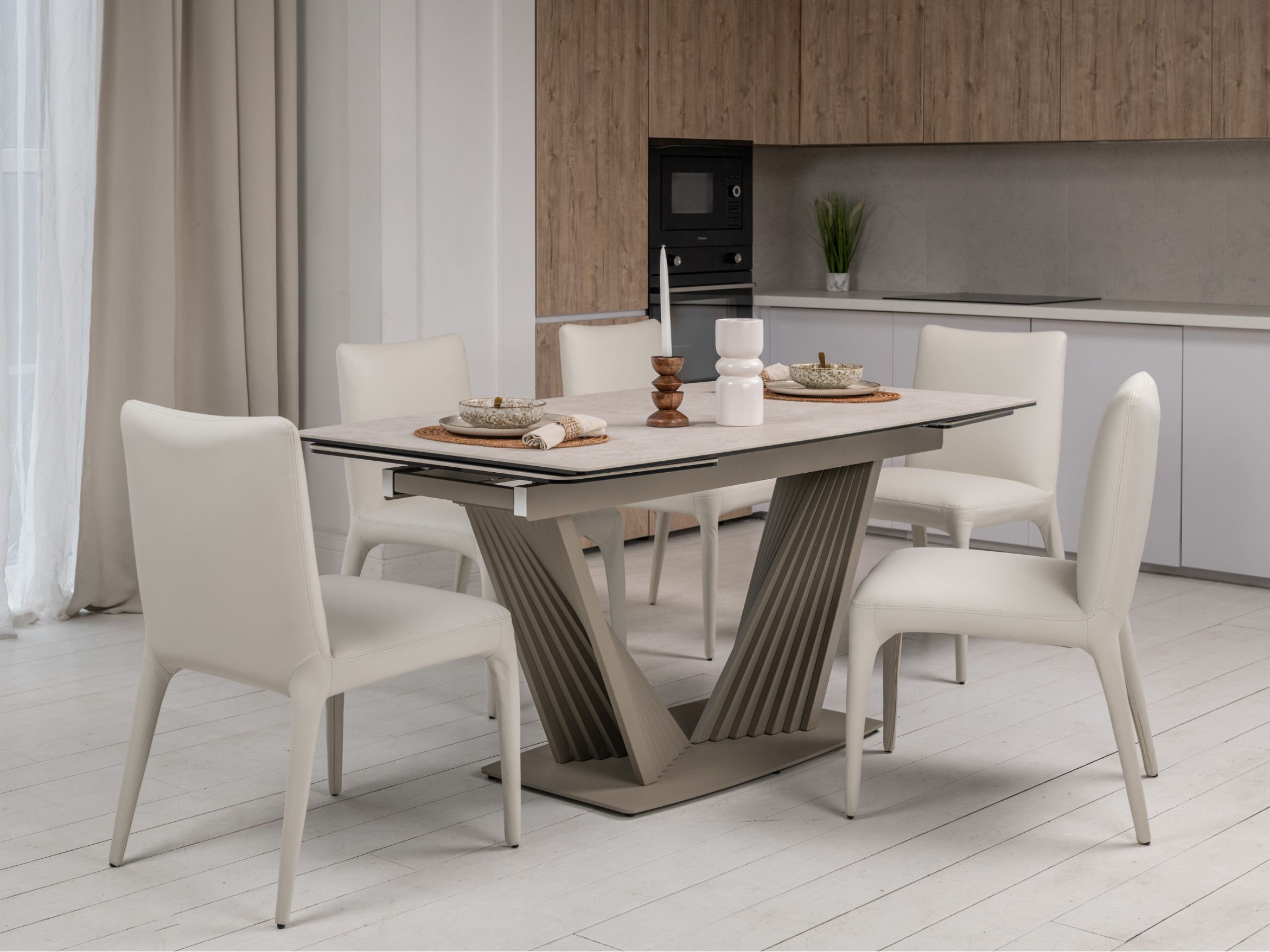 Стіл обідній розсувний Vetro Mebel Феліче 1600- 2400x900x760 мм Сахара/Бежевий (TМL-1000) - фото 8 Стіл обідній розсувний Vetro Mebel Феліче 1600- 2400x900x760 мм Сахара/Бежевий (TМL-1000) - фото 8