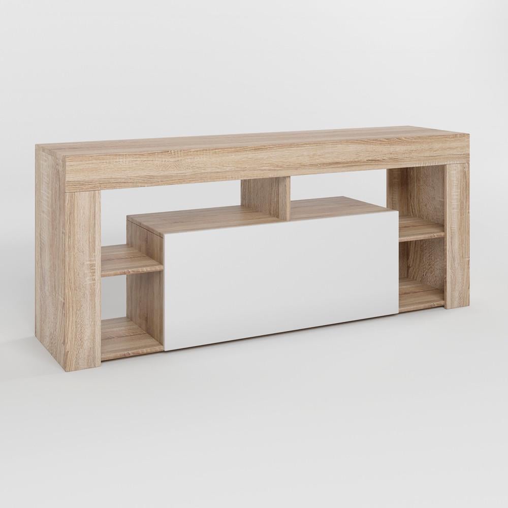 Тумба под ТВ М-Зон Джеко 140 с 4 полками Сонома/Нимфея альба (MZN-031035) - фото 1 Тумба под ТВ М-Зон Джеко 140 с 4 полками Сонома/Нимфея альба (MZN-031035) - фото 1