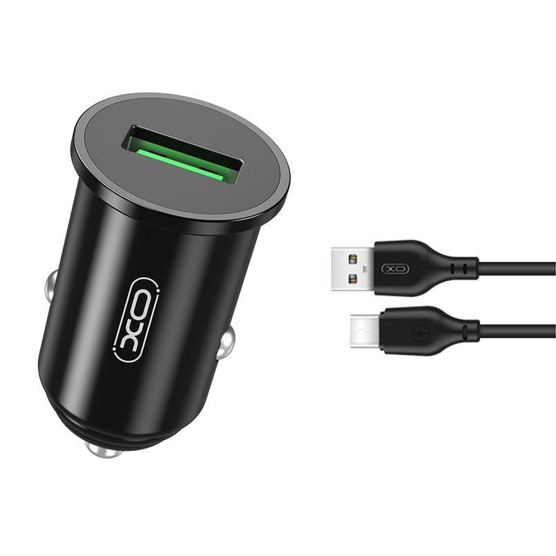 Зарядное устройство автомобильное XO TZ12 QC3,0 18W Type-C кабель Черный (XO-TZ12+C)