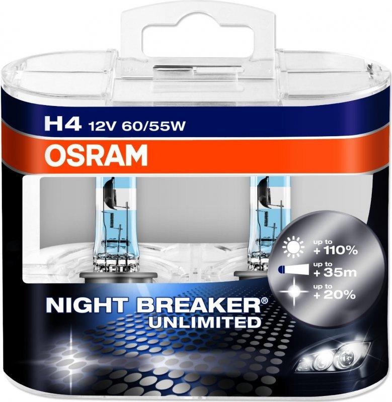 Лампа головного світла Osram H4 60/55W Night Breaker Unlimited /110% 64193NBU Osram скло